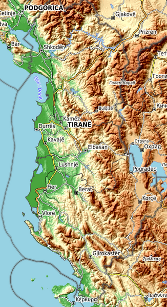 Fichier:Carte topographique de l'Albanie.png
