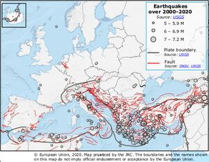 Carte des séismes en Europe